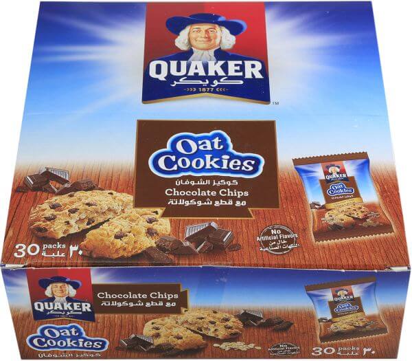 QUAKER OAT COOKIES WITH CHOCOLATE CHIPS , 30 PIECES , 9 GM